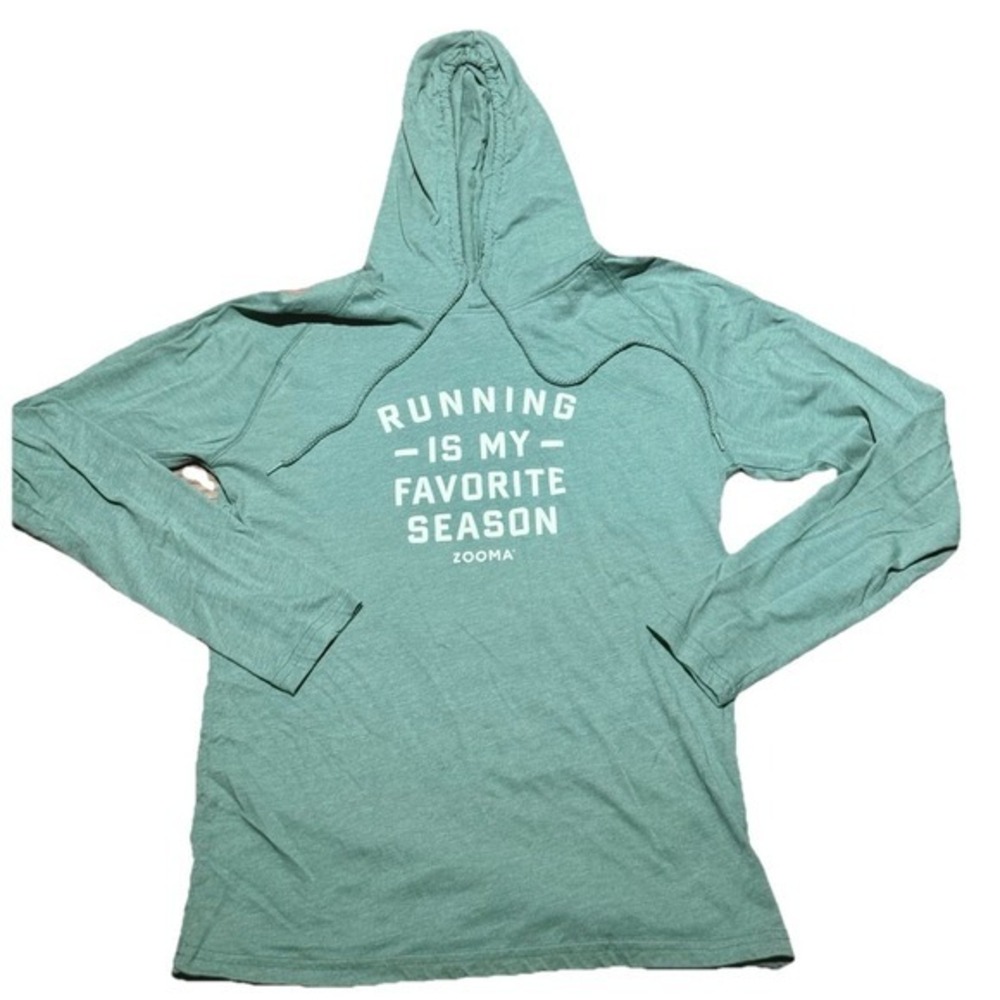 Leslie Jordon Long Sleeve Graphic Hoodie Women L "Running Is My Favorite Season"